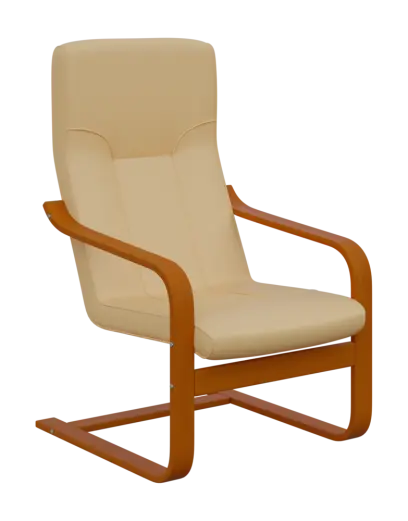 BO - 1 křeslo, dřevěná kostra, moření třešeň, koženka HOLY BE 5, krémová